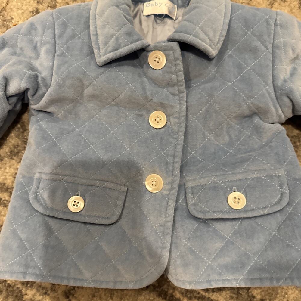 Baby G Blue Quilted Velvet Silk Lined Jacket Baby Coat Classic 12M